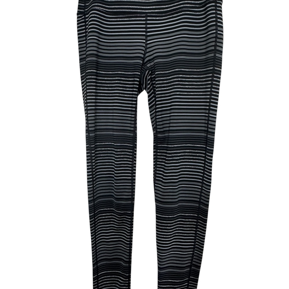 Athleta Black / Gray Striped Chaturanga Ankle Leggings Women's Size M